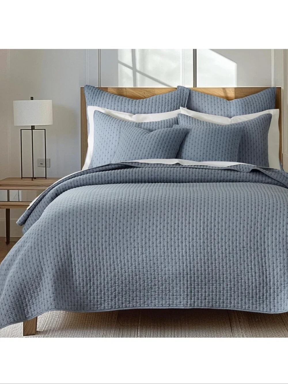Levtex Home - Cross Stitch Chambray Quilt Set - King Quilt  Two King Pillow Sham